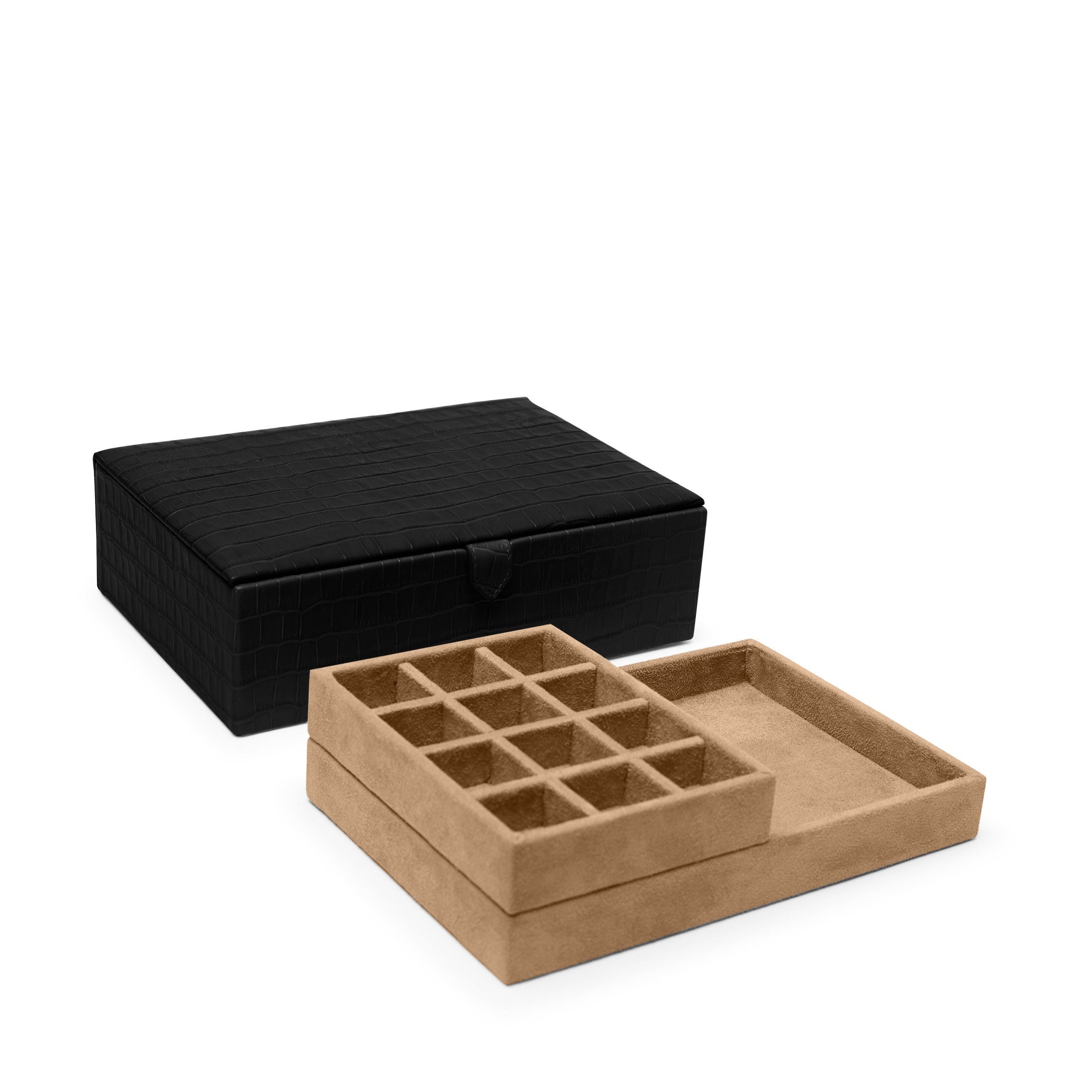 Boîte à bijoux moyenne en crocodile noir 0