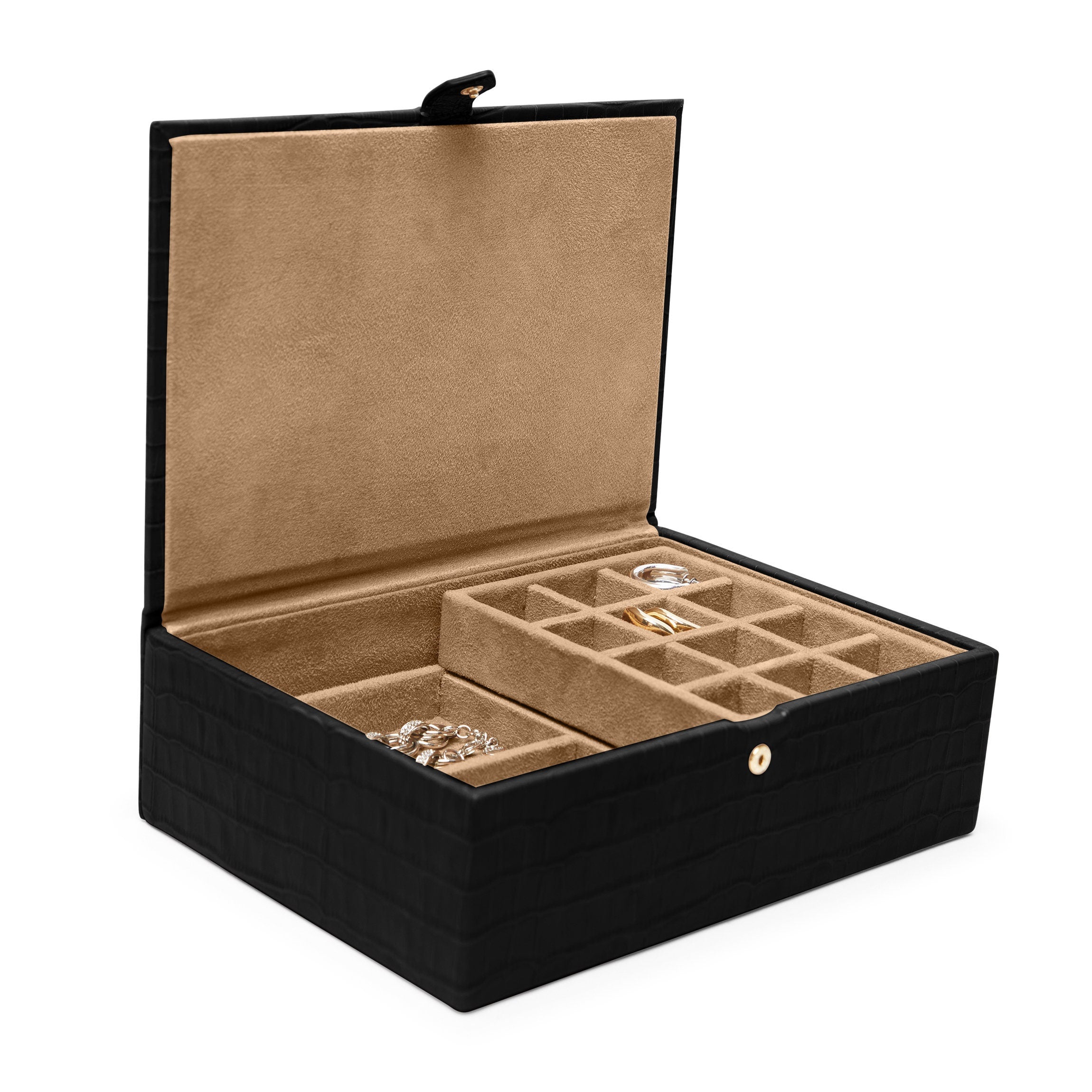 Boîte à bijoux moyenne en crocodile noir 1