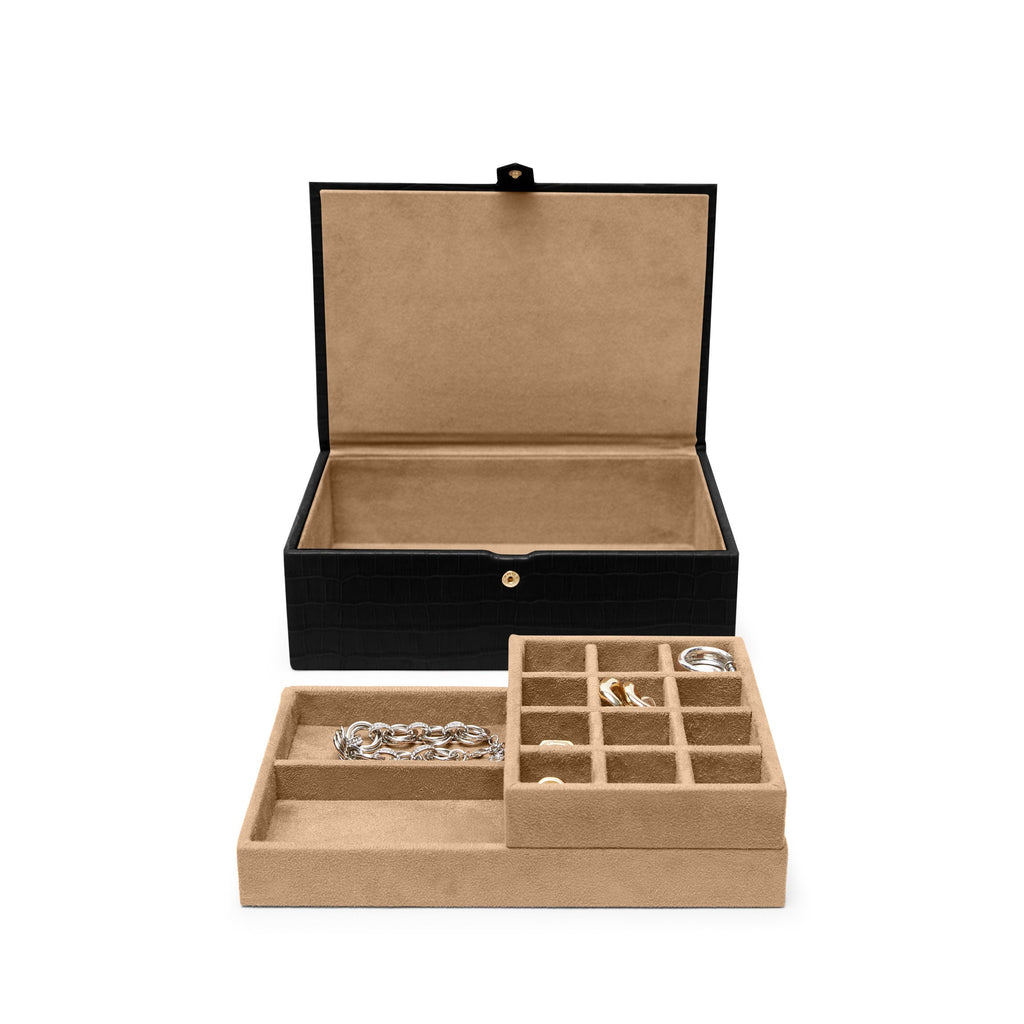 Boîte à bijoux moyenne en crocodile noir 2