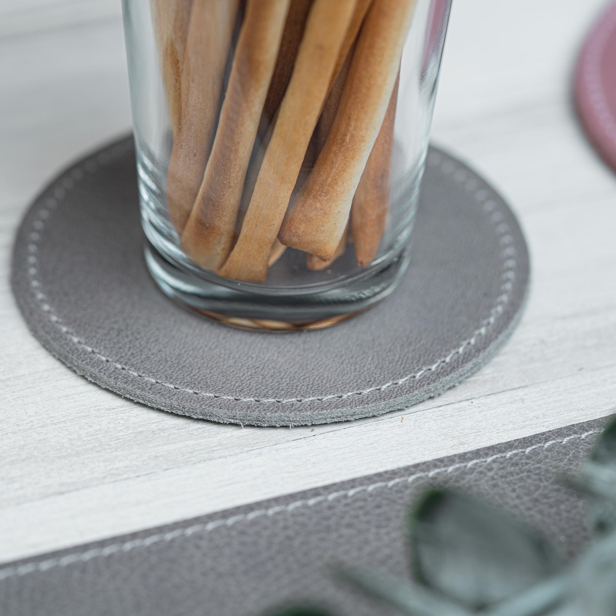 Dessous de Verre Personnalisé en Cuir Nappa – Set de 6 Antidérapants Élégants pour Table 1