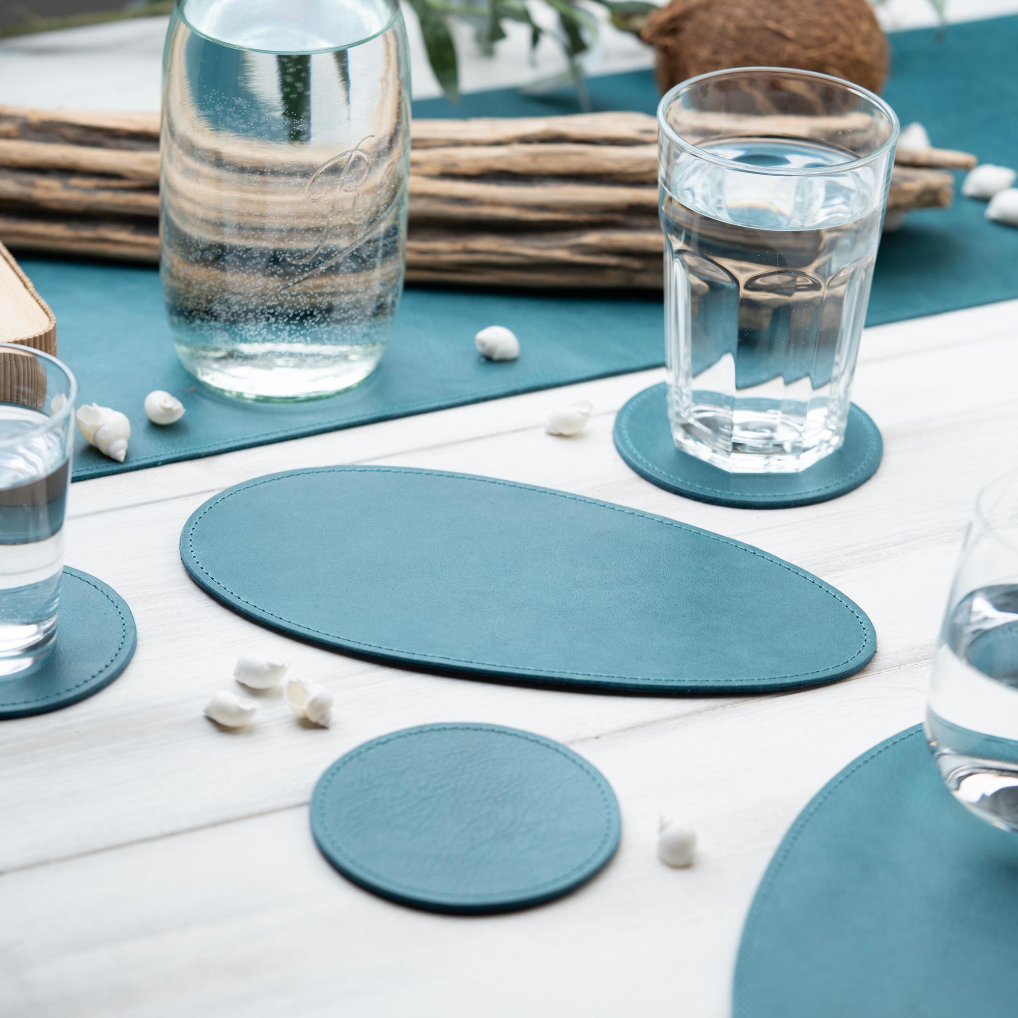 Dessous de Verre Personnalisé en Cuir Nappa – Set de 6 Antidérapants Élégants pour Table 3