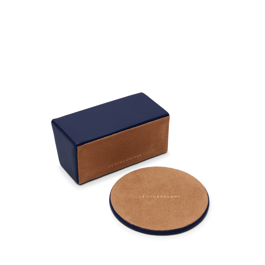 Dessous de verre ronds classiques et support, lot de 6, bleu marine 4