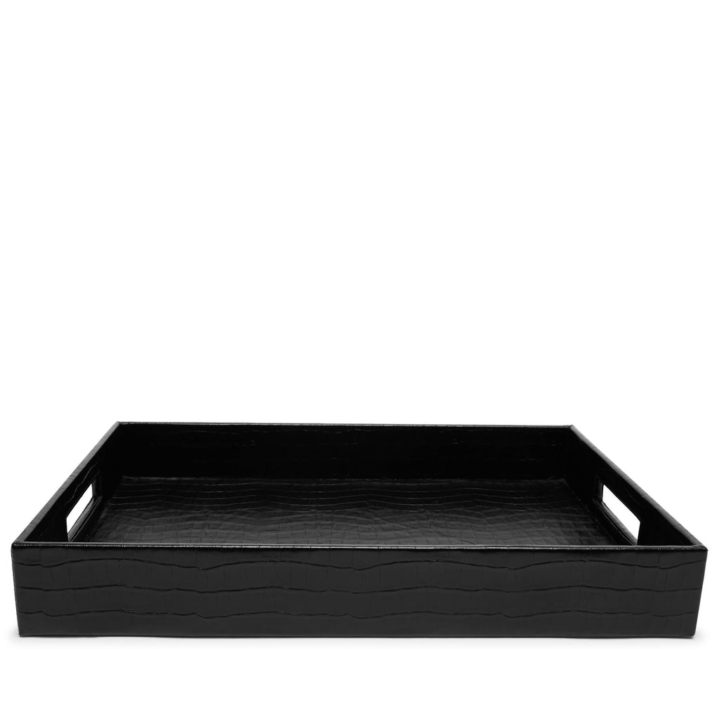 Plateau décoratif en cuir noir façon crocodile 0