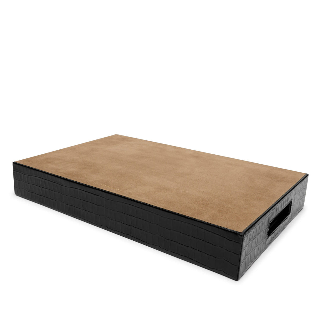 Plateau décoratif en cuir noir façon crocodile 6